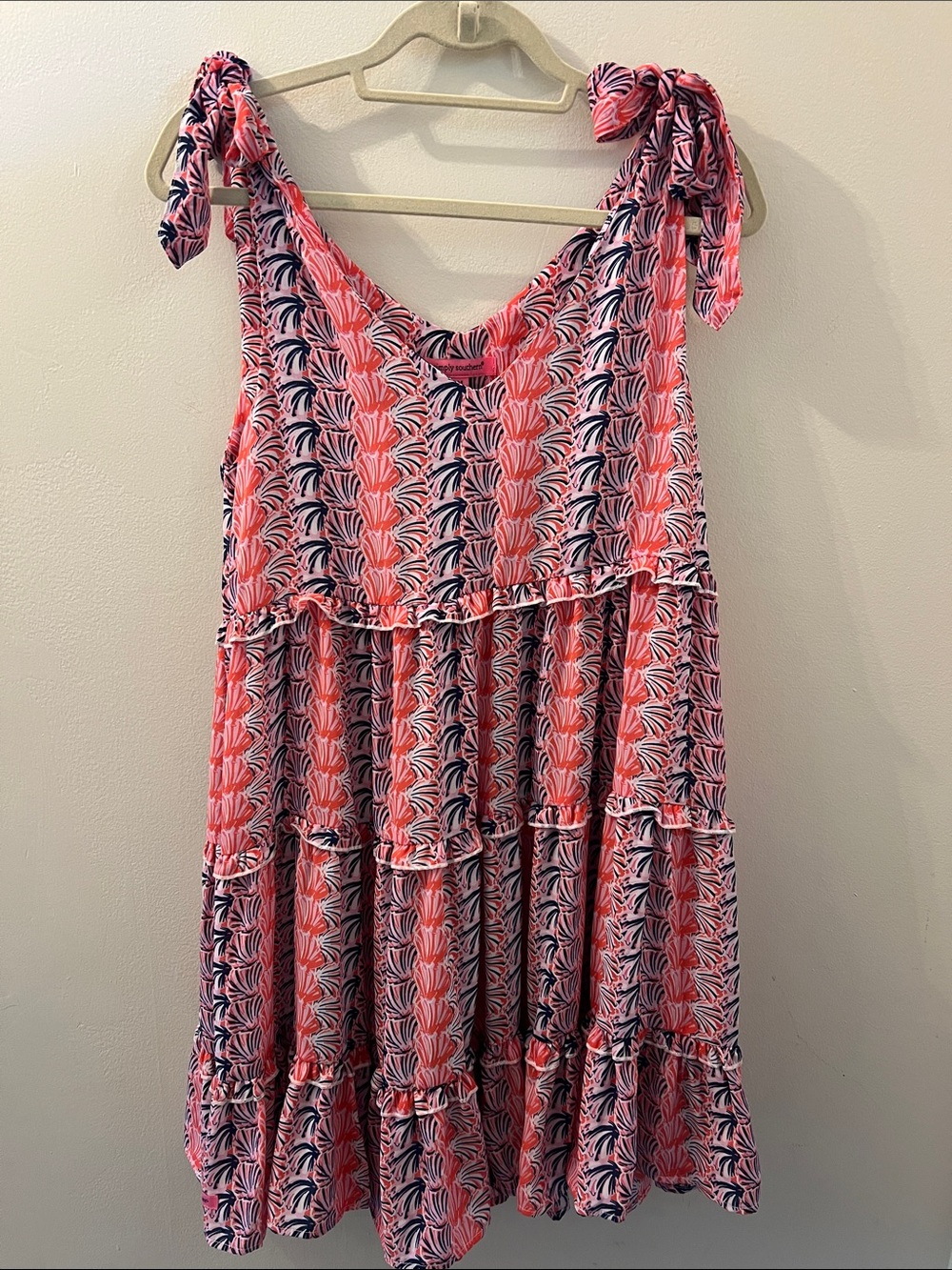 Simply Southern Coral, Navy & Pink Scallop Print Sleeveless Dress